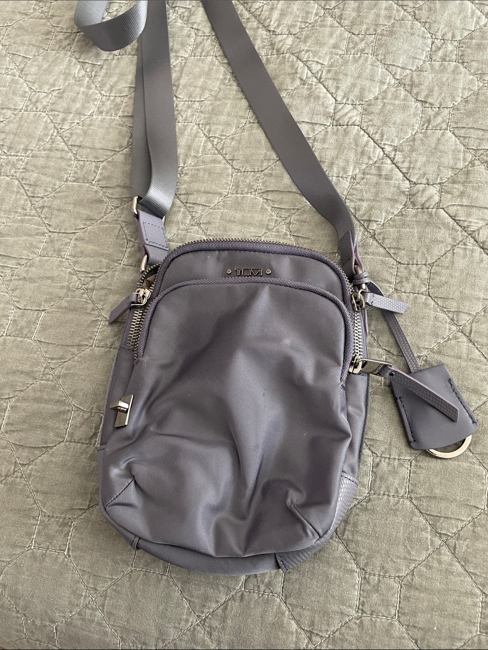 Tumi  lavender Gray Nylon Crossbody Sling Bag